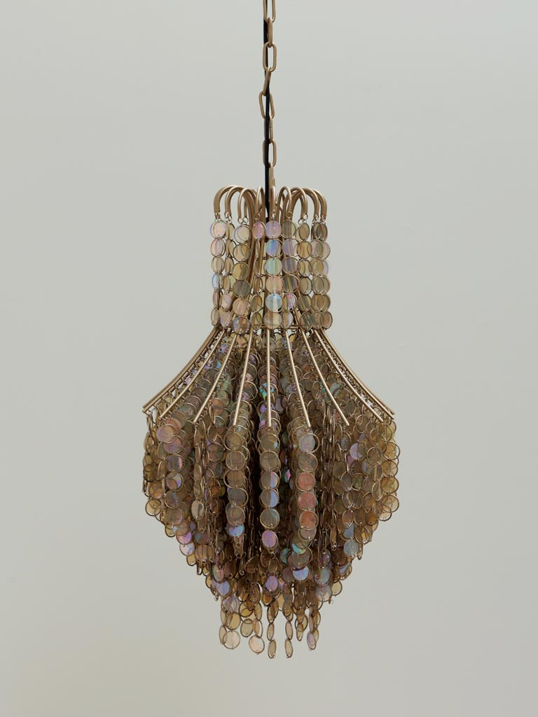 Hängeleuchte mit glitzernder Oberfläche aus Eisen und Kunststoff, 65x44 cm, auffälliges Designstück für Esszimmer oder Terrasse