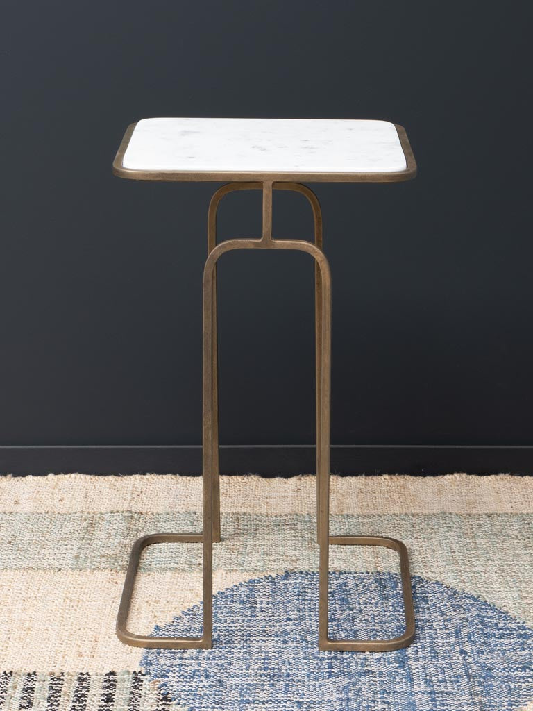 Beistelltisch Art-Deco Stil aus Messing mit Marmor Deckplatte 60cm