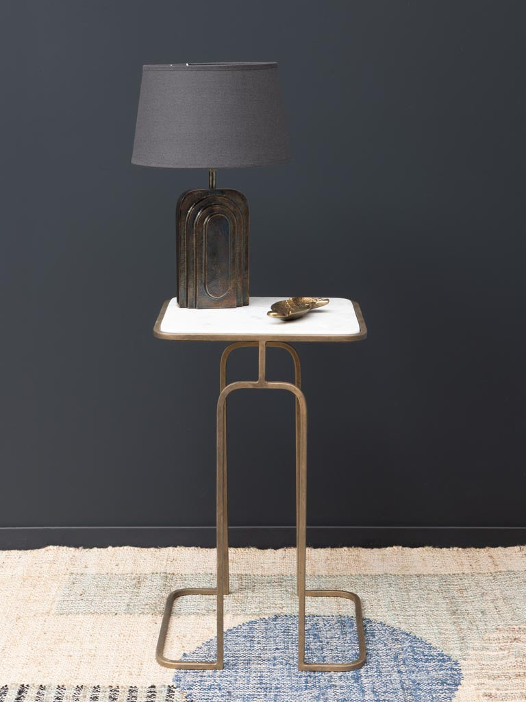 Beistelltisch Art-Deco Stil aus Messing mit Marmor Deckplatte 60cm