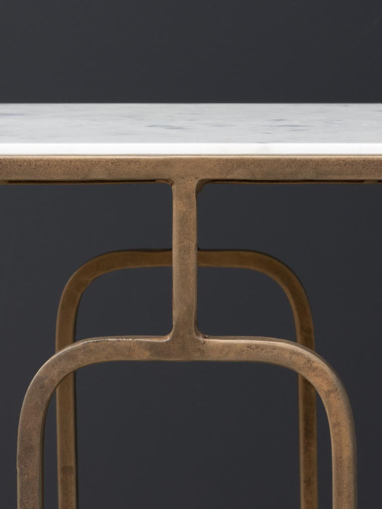 Beistelltisch Art-Deco Stil aus Messing mit Marmor Deckplatte 60cm