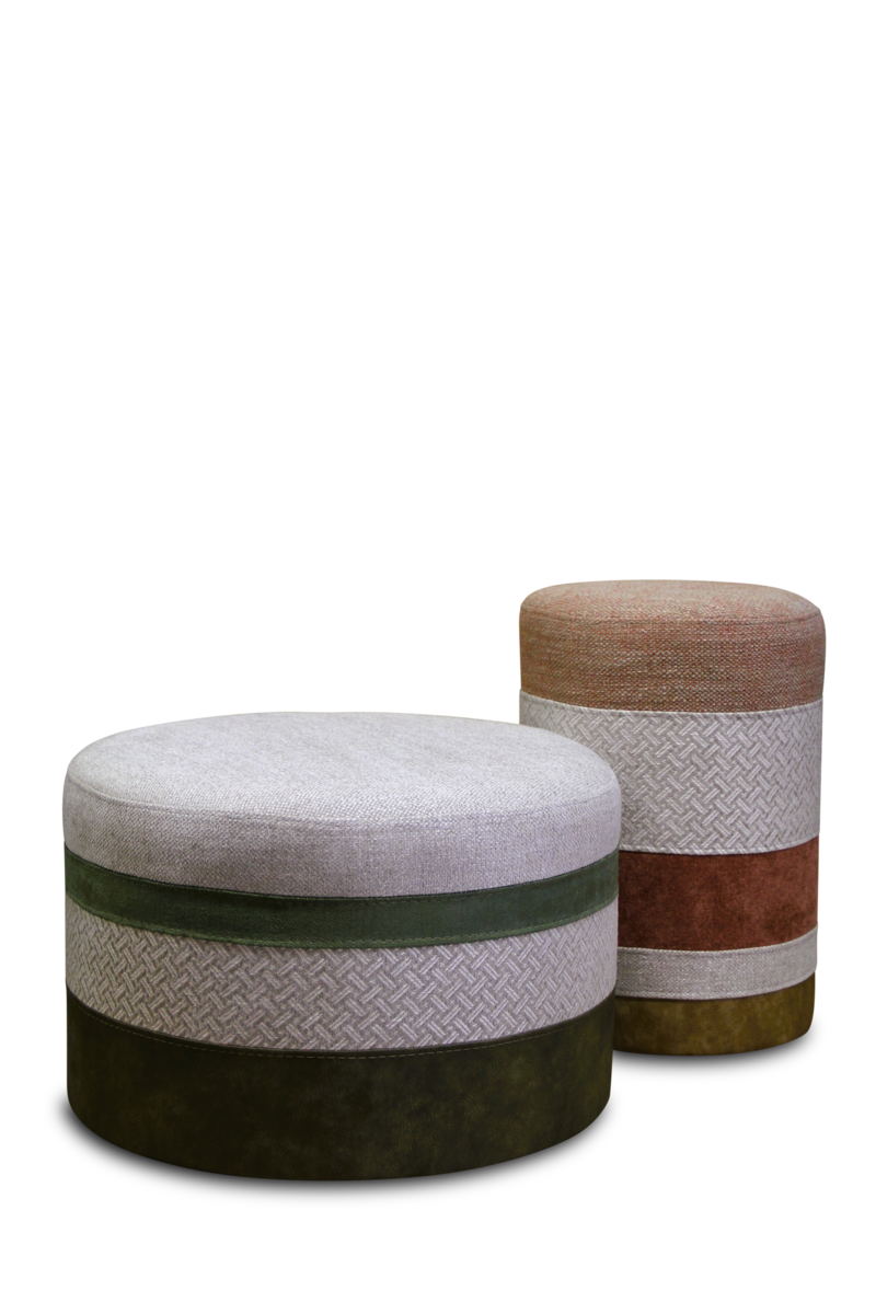 Runder Pouf in sepia oder terra, 50 cm hoch, vielseitig als Sitzgelegenheit oder Ablage einsetzbar, modernes Design