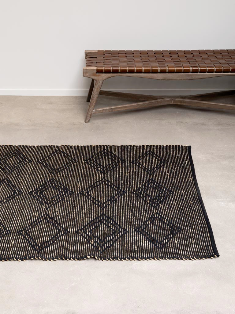 Teppich aus Baumwolle und Seegras mit Karo Muster 120x180cm, ideal als Wohnzimmerteppich oder ein Teppich für die Küche