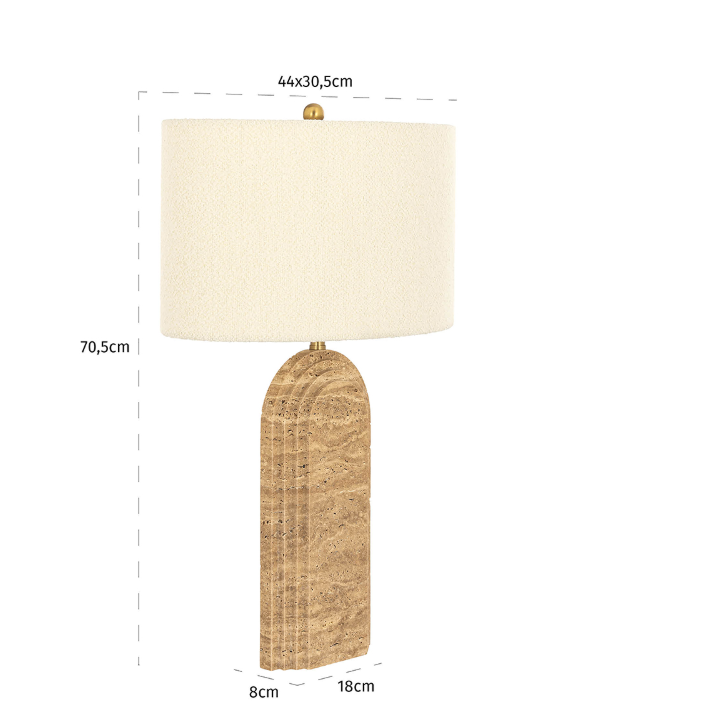 Tischleuchte aus braunem Marmor mit weißem Leinenlampenschirm, moderne Lampe im minimalistischen Stil, 44x30x70cm.