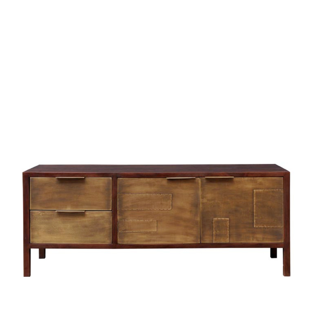 Stilvolles Sideboard mit wildem Charme, ideal für Platzierung unter dem Fernseher oder im Wohnzimmer. Perfekt als Stauraum und Akzentstück für moderne und wohnliche Einrichtungen