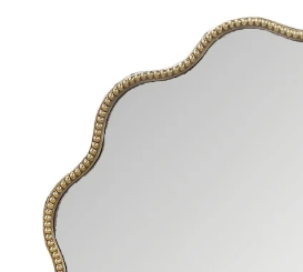 Gewellter Wandspiegel mit goldfarbenem Rahmen, rund, 71 cm Durchmesser, stilvolles Designobjekt aus Eisen und Glas