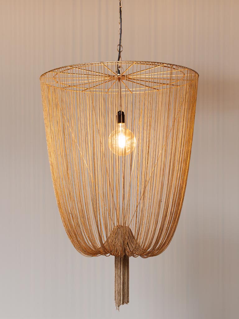 Hängeleuchte im Ethno-Modern-Stil aus Eisen mit Ketten, braun-beige, 100 cm hoch, 70 cm Durchmesser – ideal für Esszimmer oder Wohnbereich