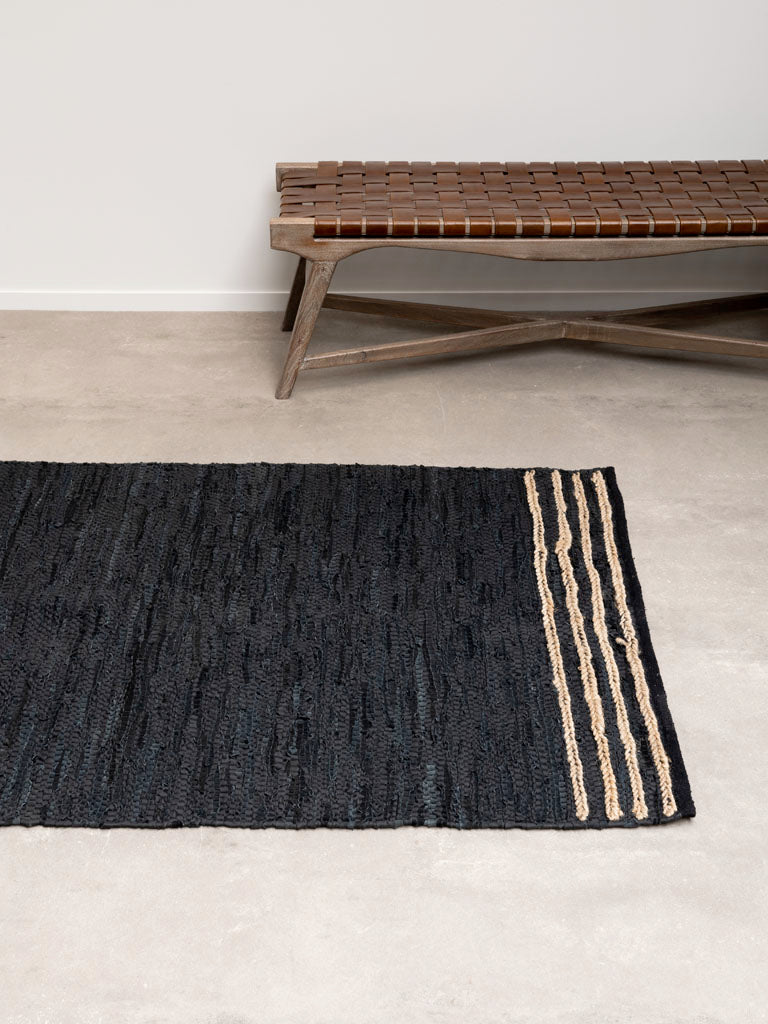 Teppich Boho Ethno Stil Leder Hanf schwarz rechteckig 120x180cm