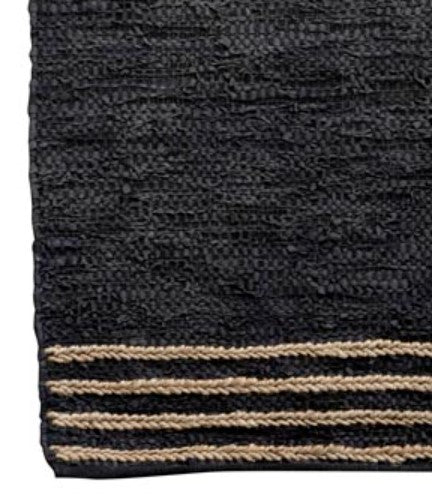 Teppich Boho Ethno Stil Leder Hanf schwarz rechteckig 120x180cm