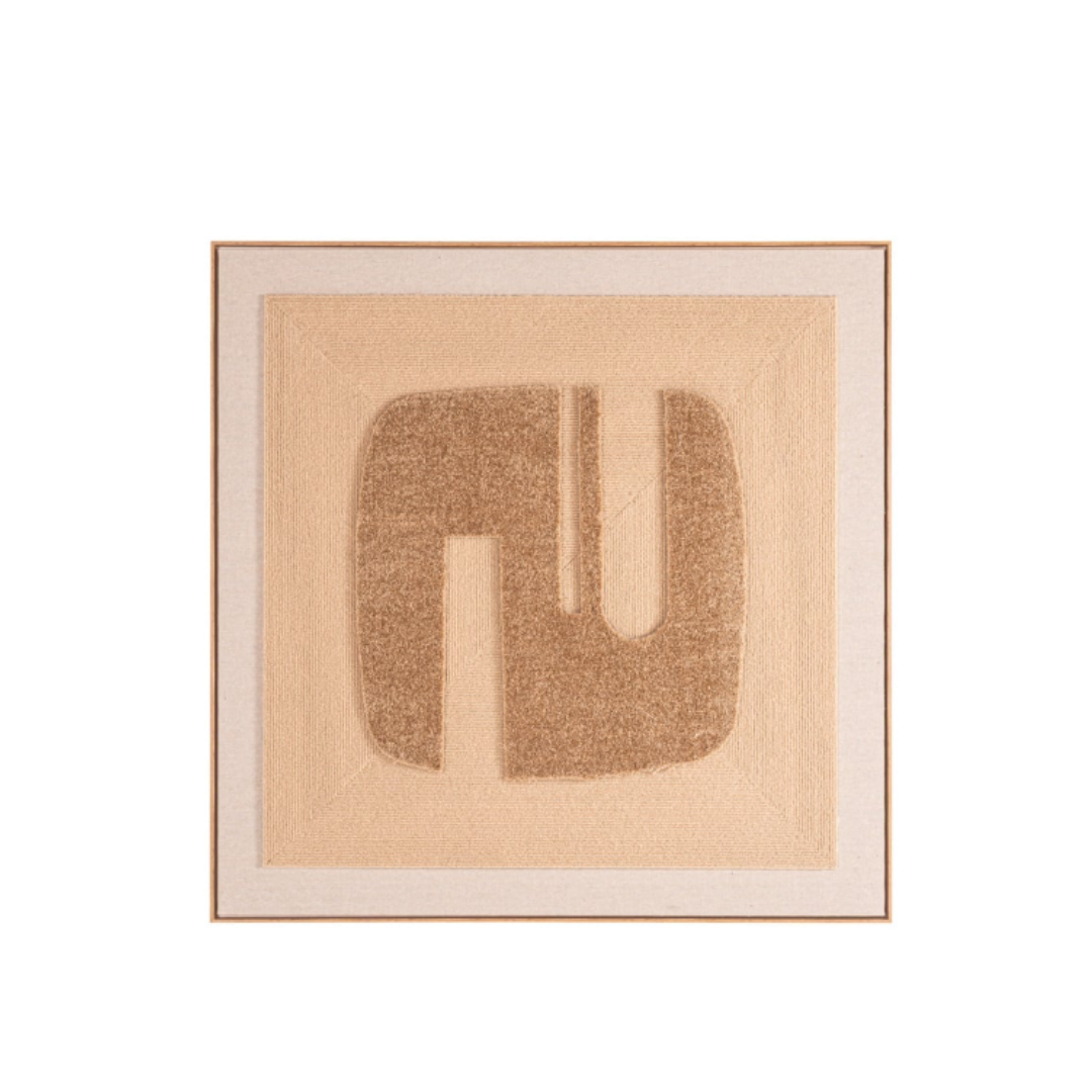 Modernes Wandbild 100x100 cm mit Leinenstruktur und MDF-Rahmen, zurückhaltendes Kunstobjekt in natürlicher Optik