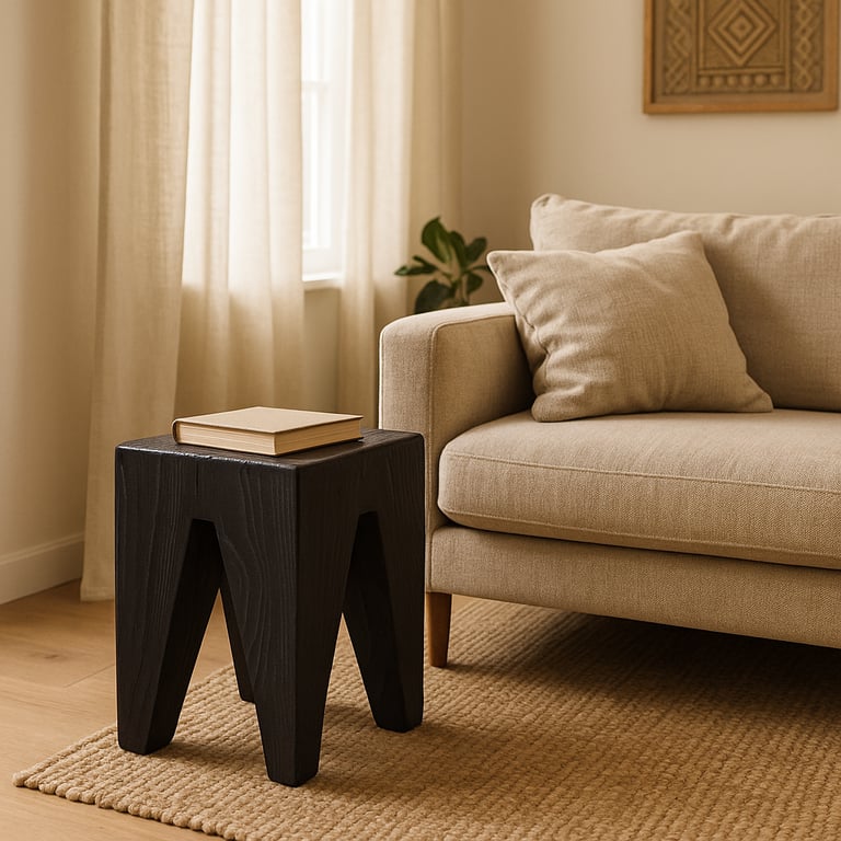 Hocker rustikal aus recyceltem Kiefernholz in schwarz Höhe 40cm
