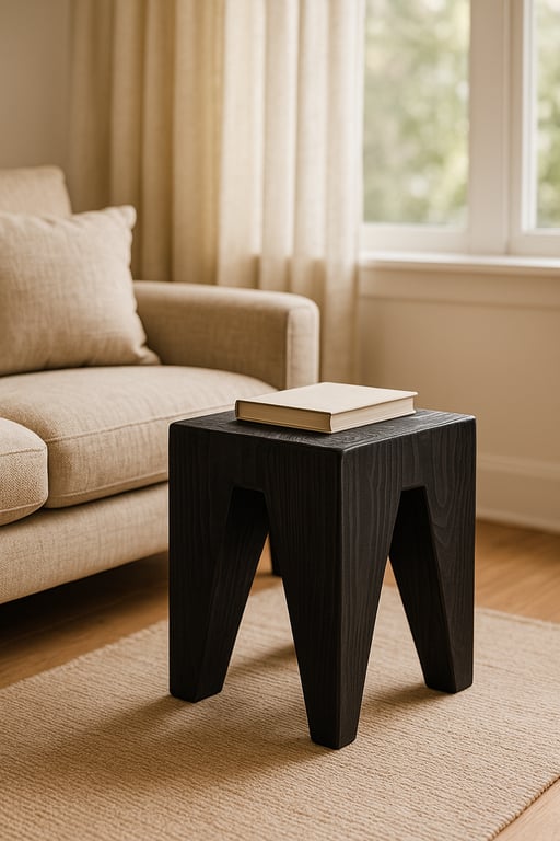 Hocker rustikal aus recyceltem Kiefernholz in schwarz Höhe 40cm