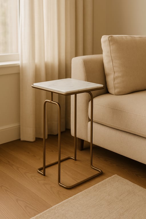 Beistelltisch Art-Deco Stil aus Messing mit Marmor Deckplatte 60cm