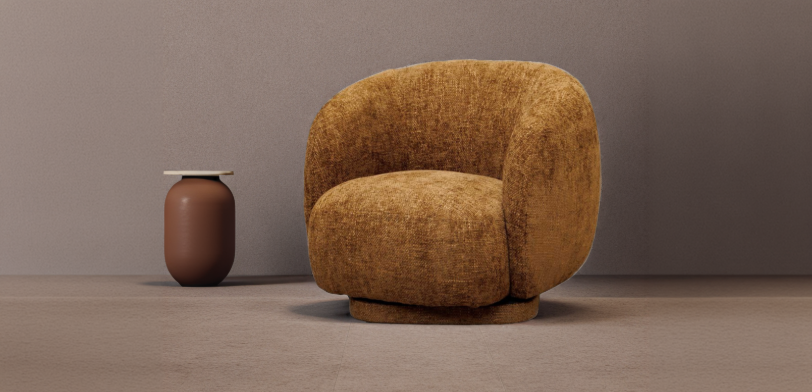 Moderne Sessel und Stühle aus Samt, Leder und Baumwolle in einem stilvollen Wohnzimmer, die Komfort und Eleganz vereinen.