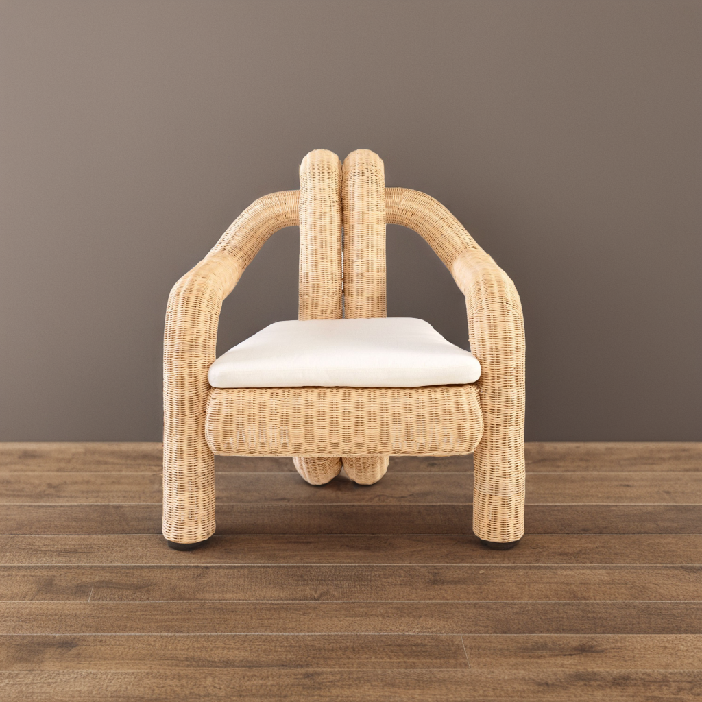 Sessel Contemporary Stil aus Rattan mit weißem Bezug und modernem Design