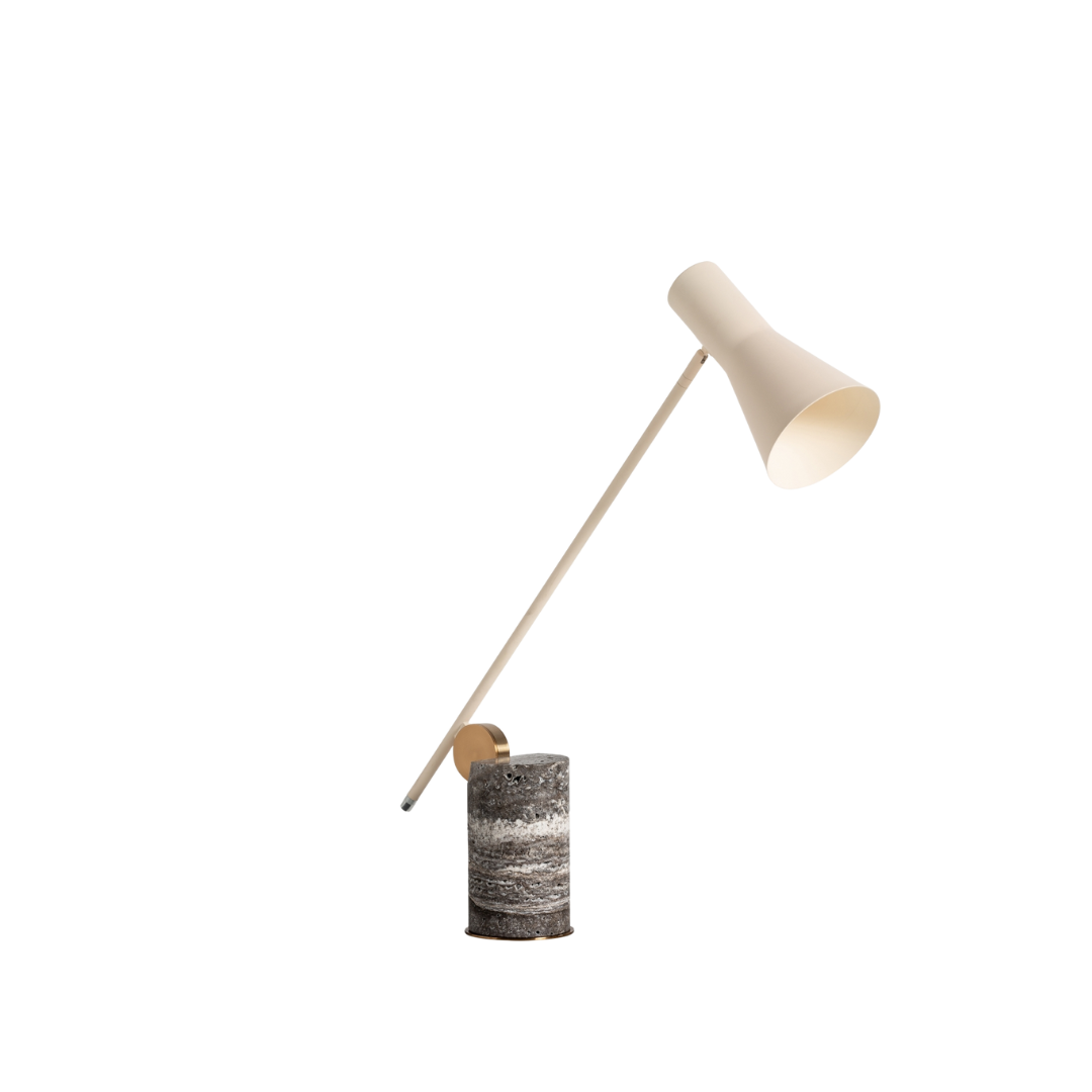 Tischlampe Adele im Art-Deco-Stil aus Bronze in Grau mit cremefarbenem Marmorfuß, elegante Beleuchtung für Wohnräume.