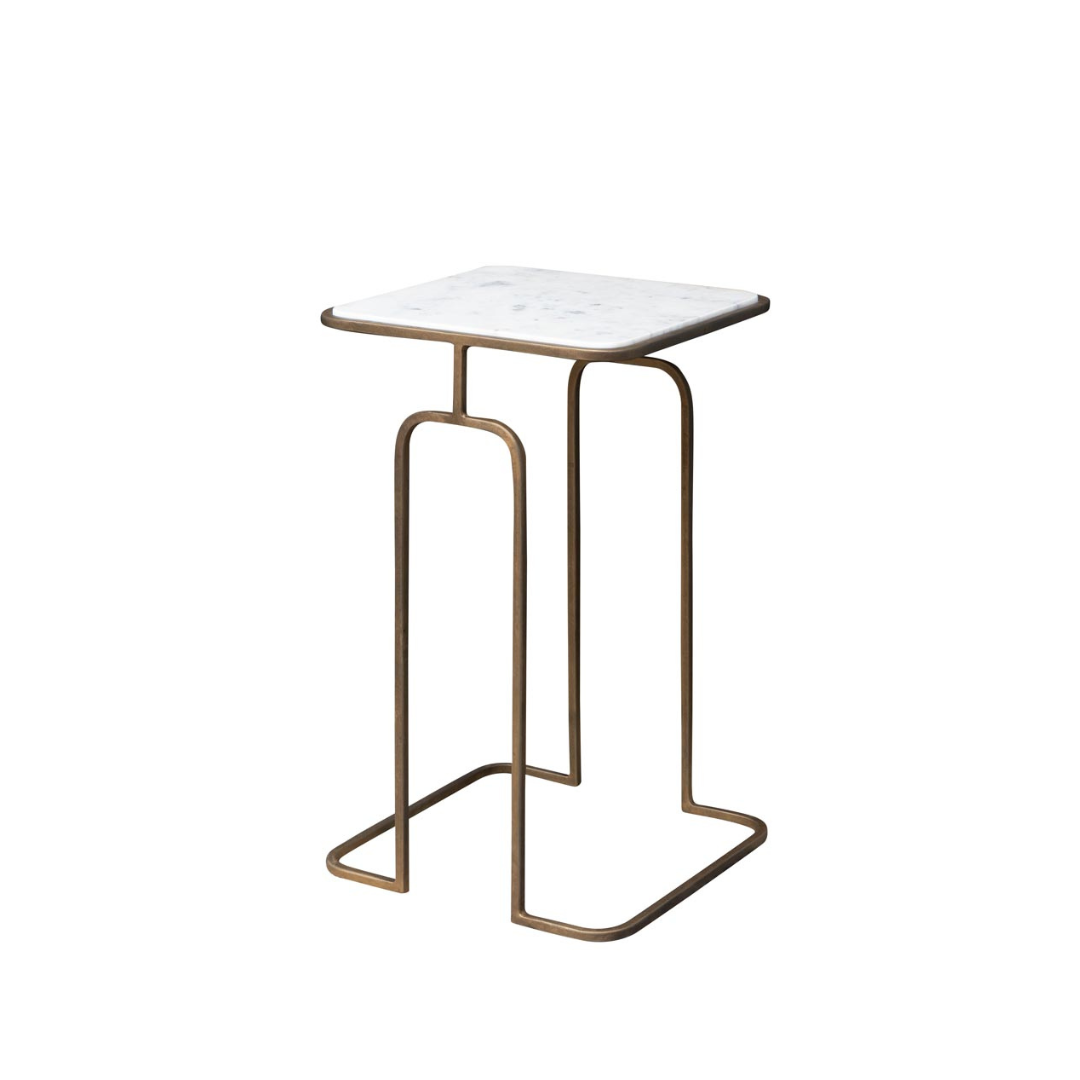 Beistelltisch Art-Deco Stil aus Messing mit Marmor Deckplatte 60cm