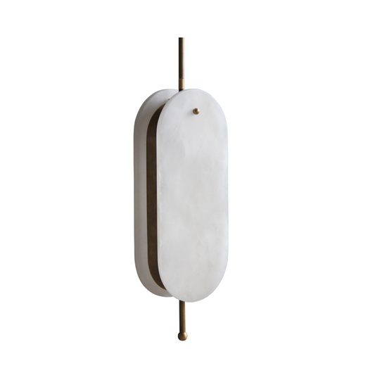 Hängeleuchte aus messingfarbenem Metall mit Alabasterplatten, 54x20x8 cm, handgefertigt, warmes Licht und modernes Design