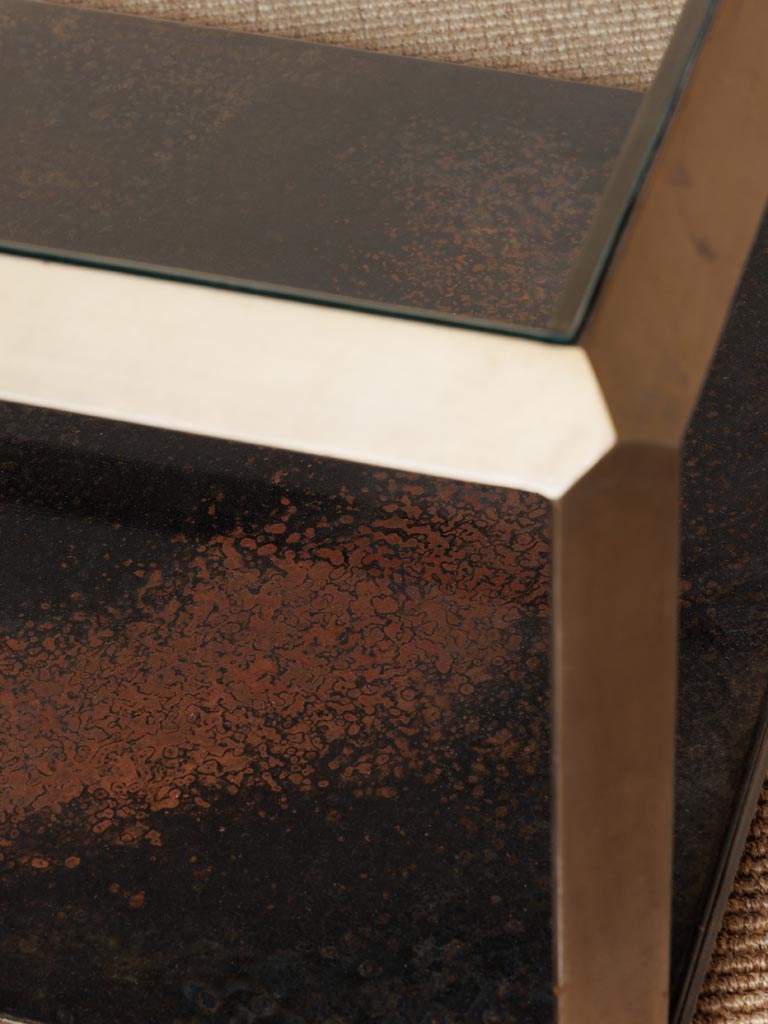 Couchtisch, Beistelltisch aus Messing und Glas, rechteckig 70x130cm