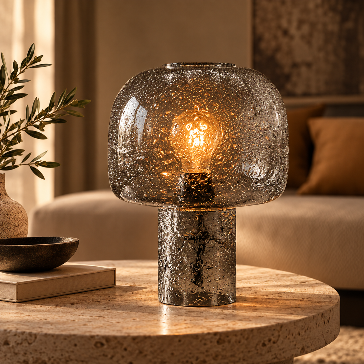 Brigitte – Tischleuchte Modern Stil in Pilzform aus Glas Höhe 31cm – Produktbild 2