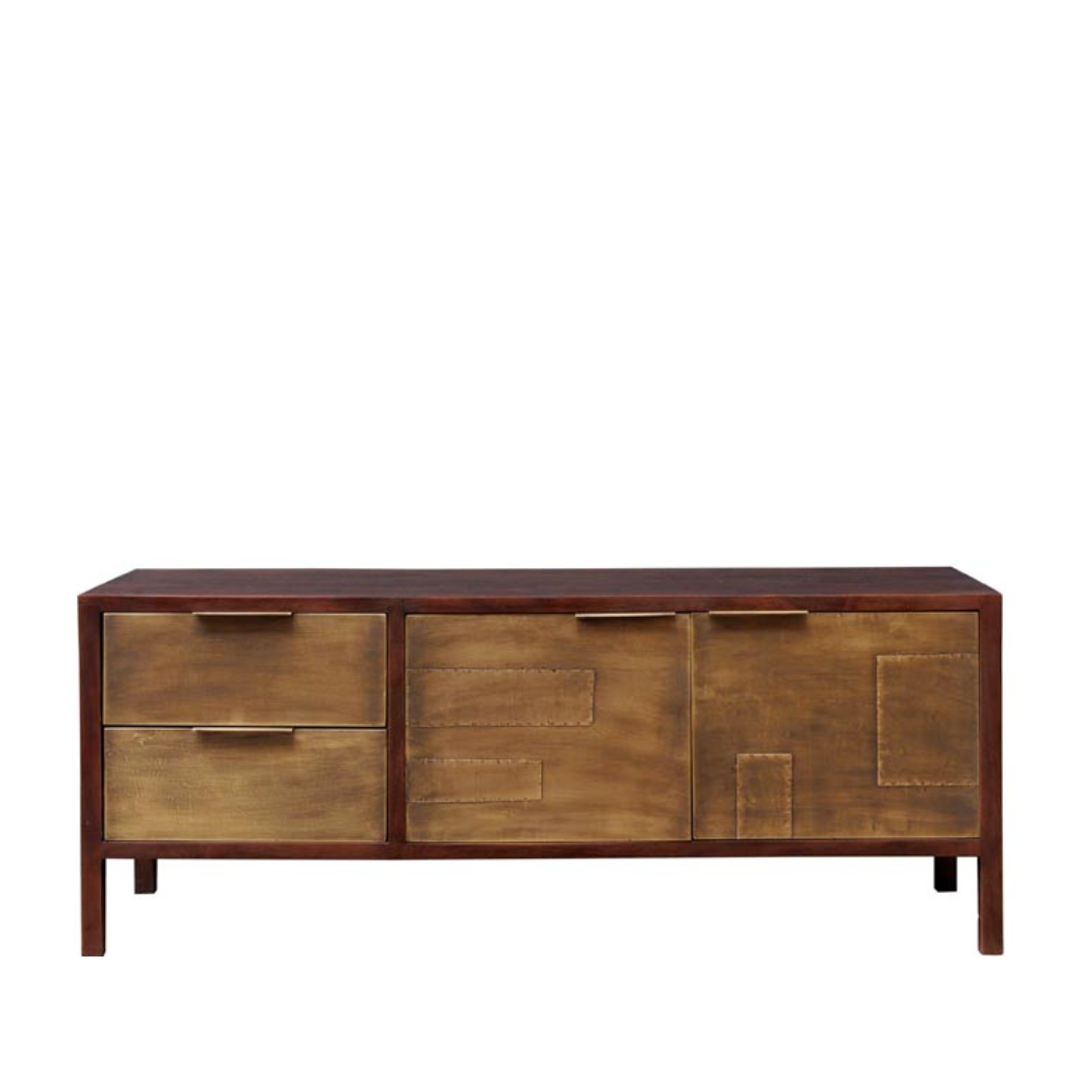 Stilvolles Sideboard mit wildem Charme, ideal für Platzierung unter dem Fernseher oder im Wohnzimmer. Perfekt als Stauraum und Akzentstück für moderne und wohnliche Einrichtungen
