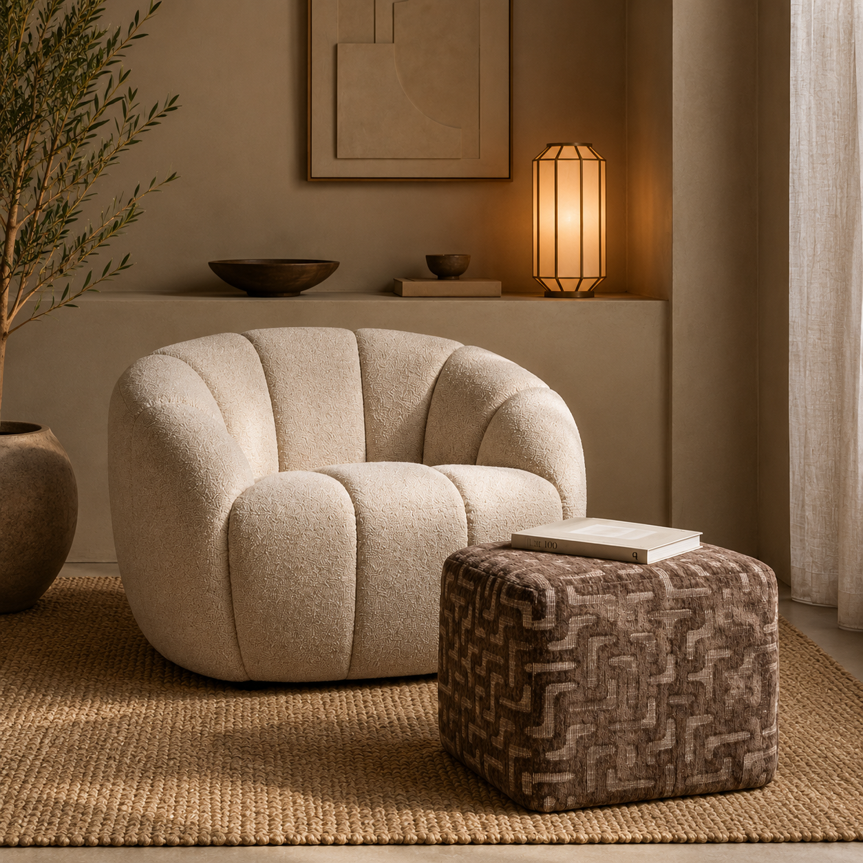 Martina – weicher Pouf aus Sperrholz im Contemporary-Stil