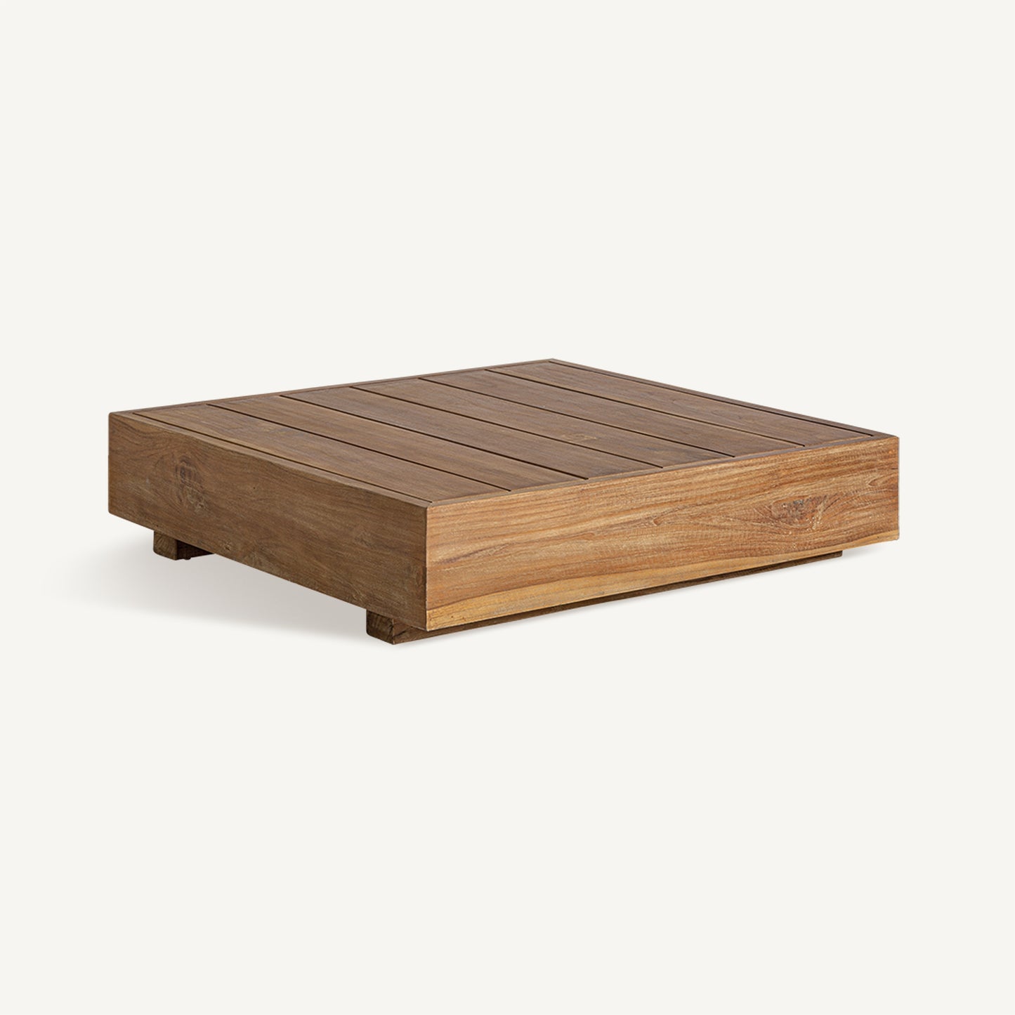 Robuster Outdoor-Couchtisch aus Holz in braun, 80x80x25 cm, ideal für Terrassen und Gärten.