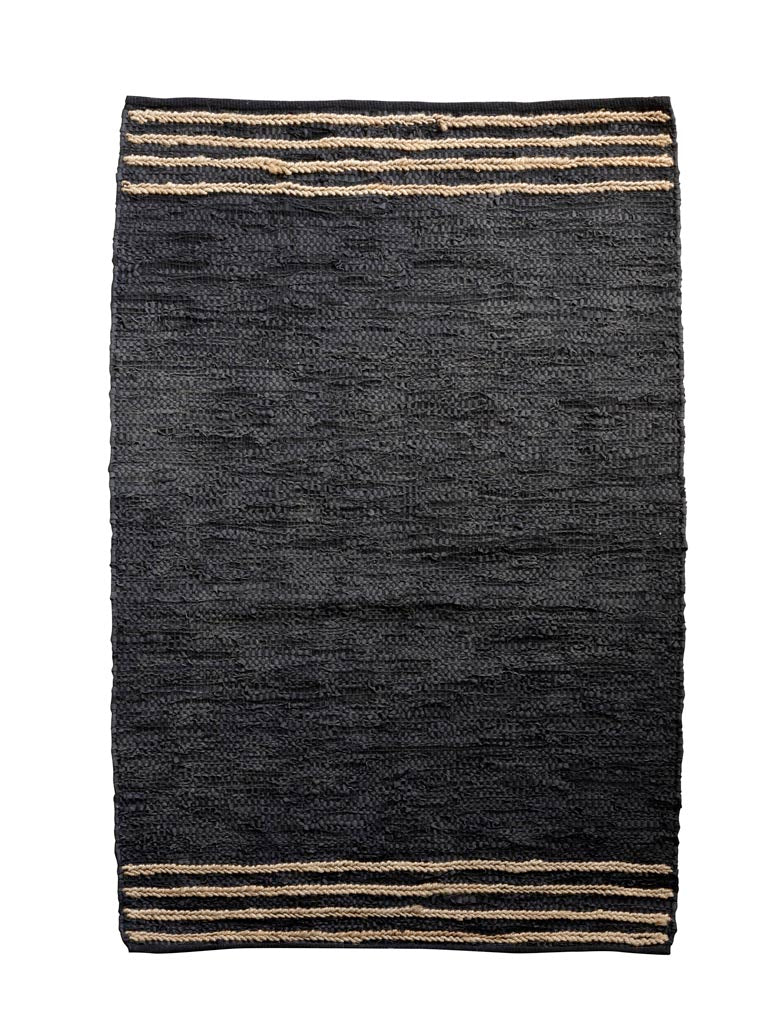 Teppich Boho Ethno Stil Leder Hanf schwarz rechteckig 120x180cm