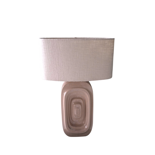 Aufrechte Tischleuchte aus rosa Keramik mit Stoffschirm, 67 cm hoch, moderne Form, handgearbeitetes Design