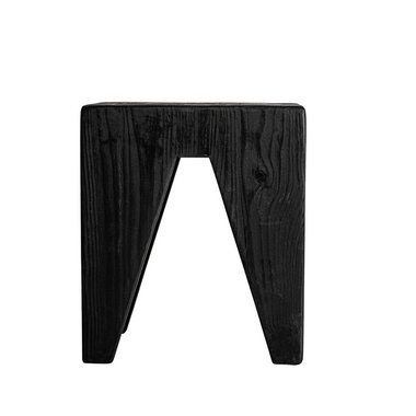 Rustic stool made of recycled pine wood in black, height 40cm